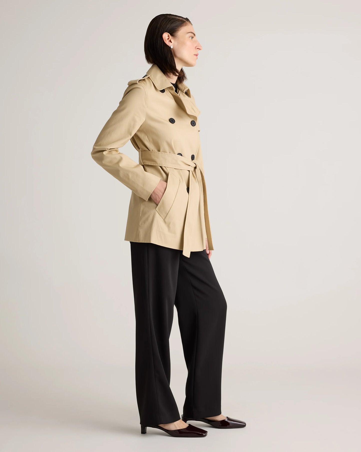 Comfort Stretch Short Trench Coat - XS / Coffee Bean Brown