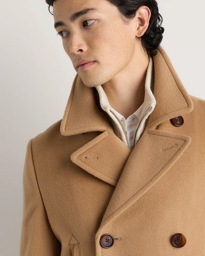 Wool Cashmere Double-Breasted Officer Topcoat - S / Heather Charcoal