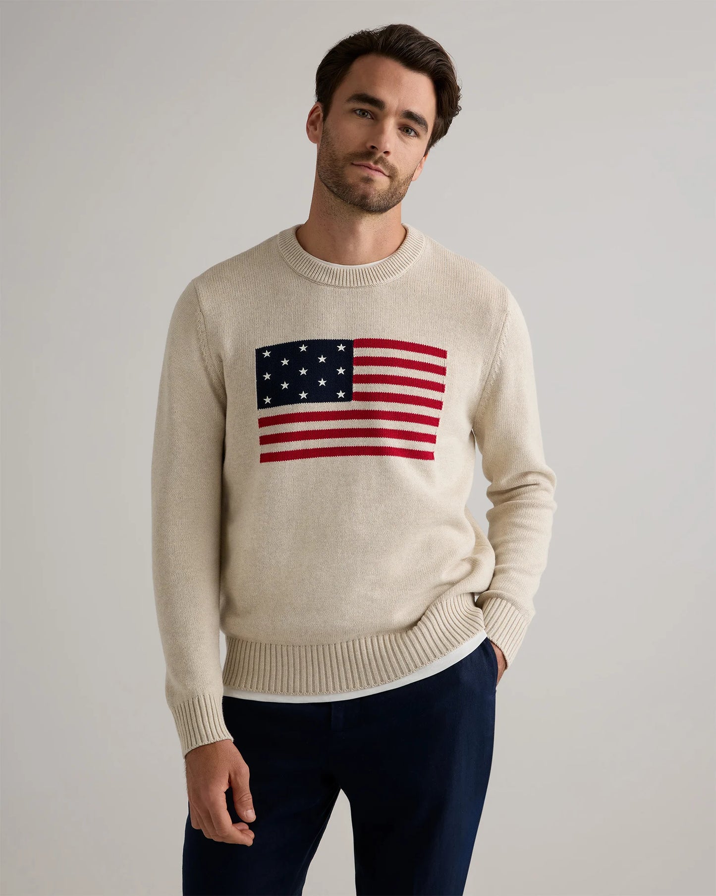 100% Organic Cotton Flag Sweater - S / Speckled Beige Flag