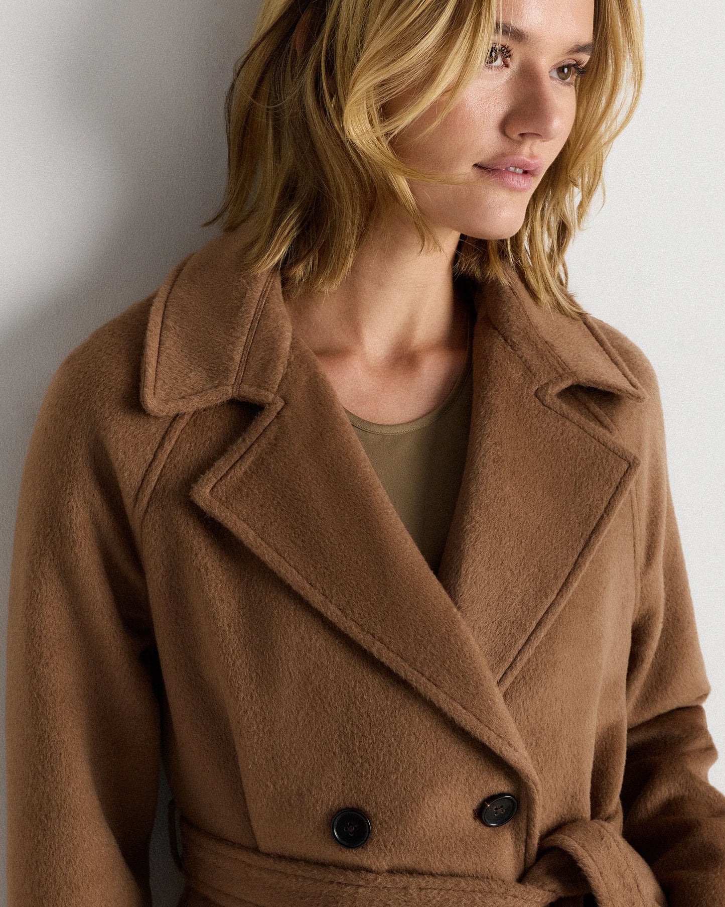 Camel Hair Double-Breasted Long Wrap Coat - XS / Vicuna