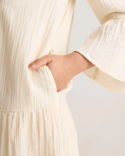 100% Organic Cotton Gauze Long Sleeve Tiered Mini Dress - XS / Amaranth Pink