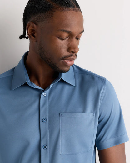 Commuter Stretch Pique Short Sleeve Button Down - S / Black