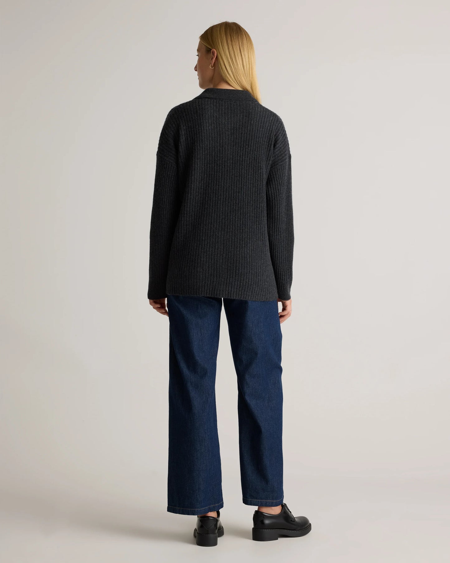 Mongolian Cashmere Wide-Rib Oversized Collared Cardigan - XS / Oatmeal