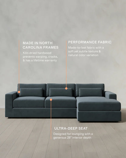 Ashford Deep Seat Chaise Sectional in Performance Velvet - 119" Right Arm / Rust