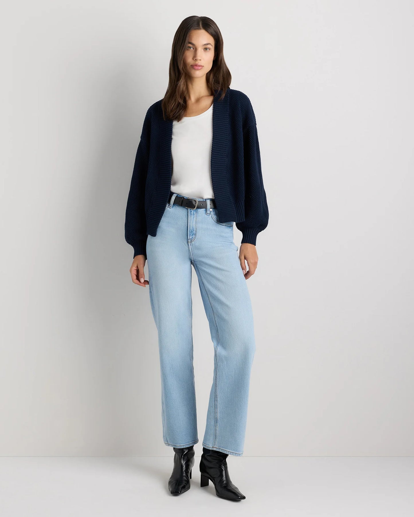 100% Organic Cotton Waffle Stitch Open Cardigan - XS / Sky Blue