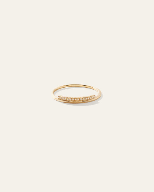 14K Gold Pave Diamond Bar Stack Band - 4 / Yellow Gold
