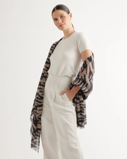 Featherweight Wool Cashmere Frayed Edge Scarf - One Size / Island Sand