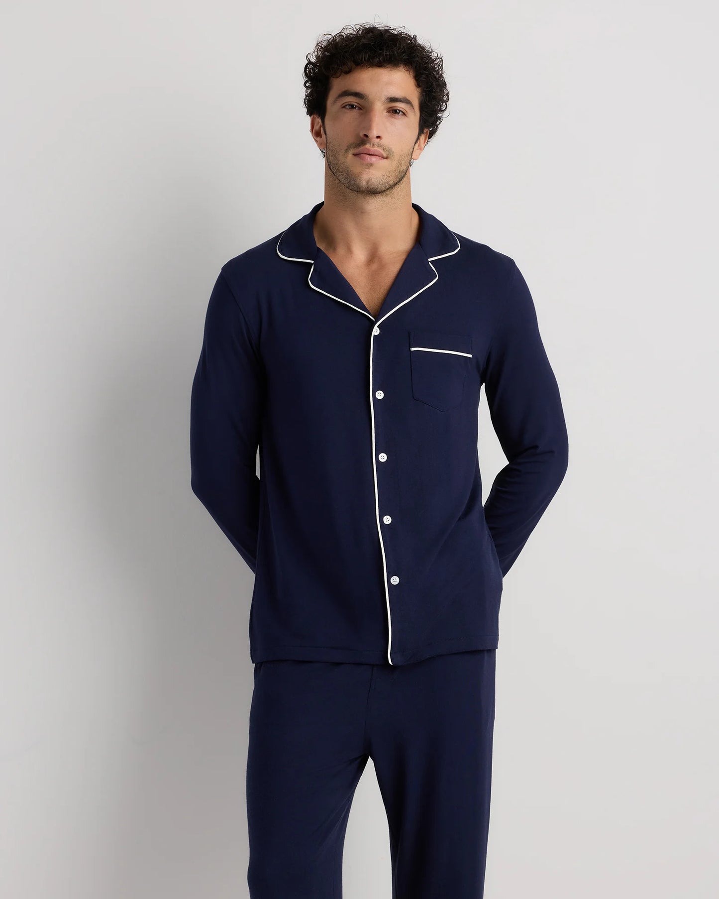 Bamboo Jersey Long Sleeve Pajama Set - S / Deep Navy