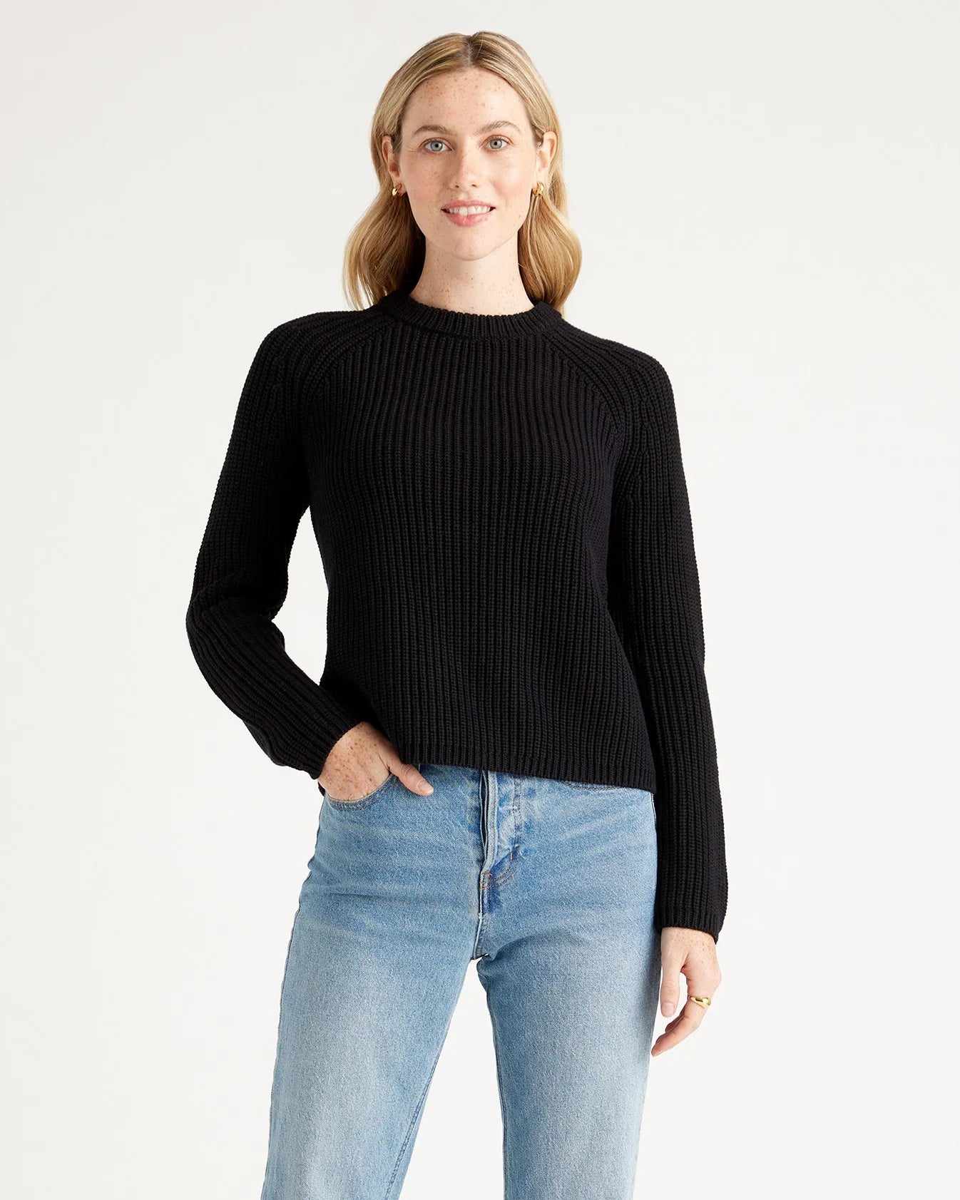 100% Organic Cotton Fisherman Crew Sweater - XS / Sapphire Blue