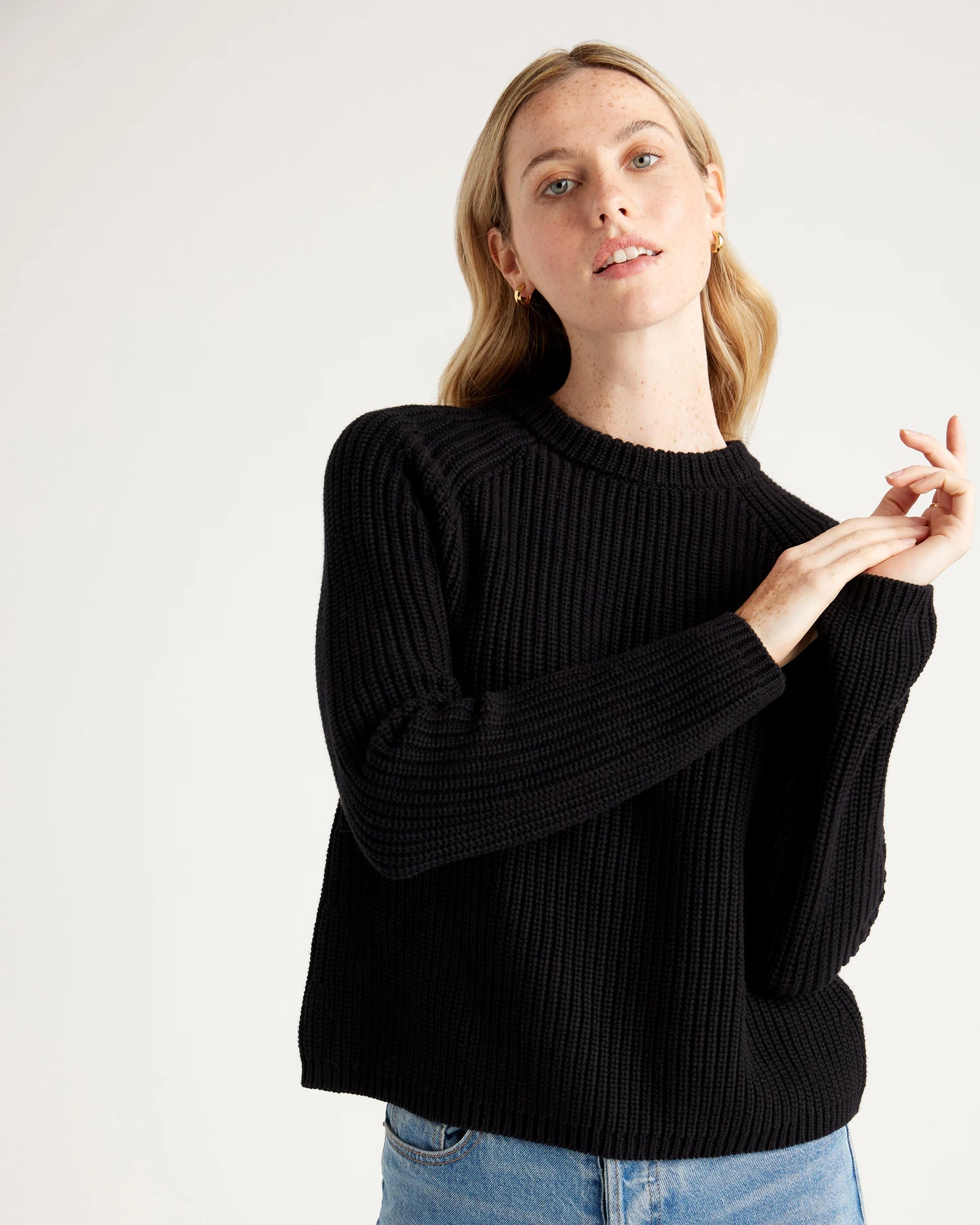100% Organic Cotton Fisherman Crew Sweater - XS / Sapphire Blue