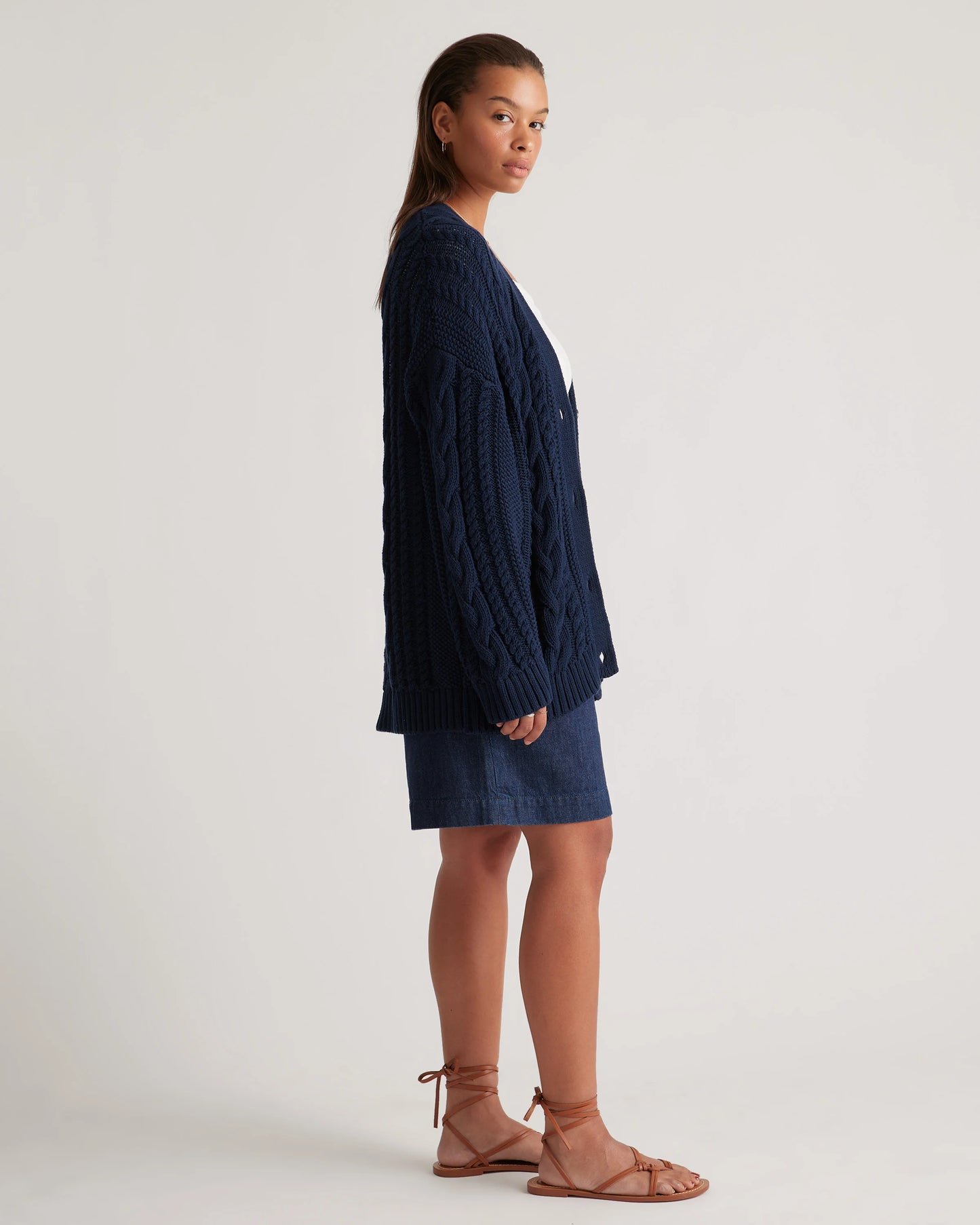 100% Organic Cotton Oversized Cable Cardigan - XS / Heather Brown