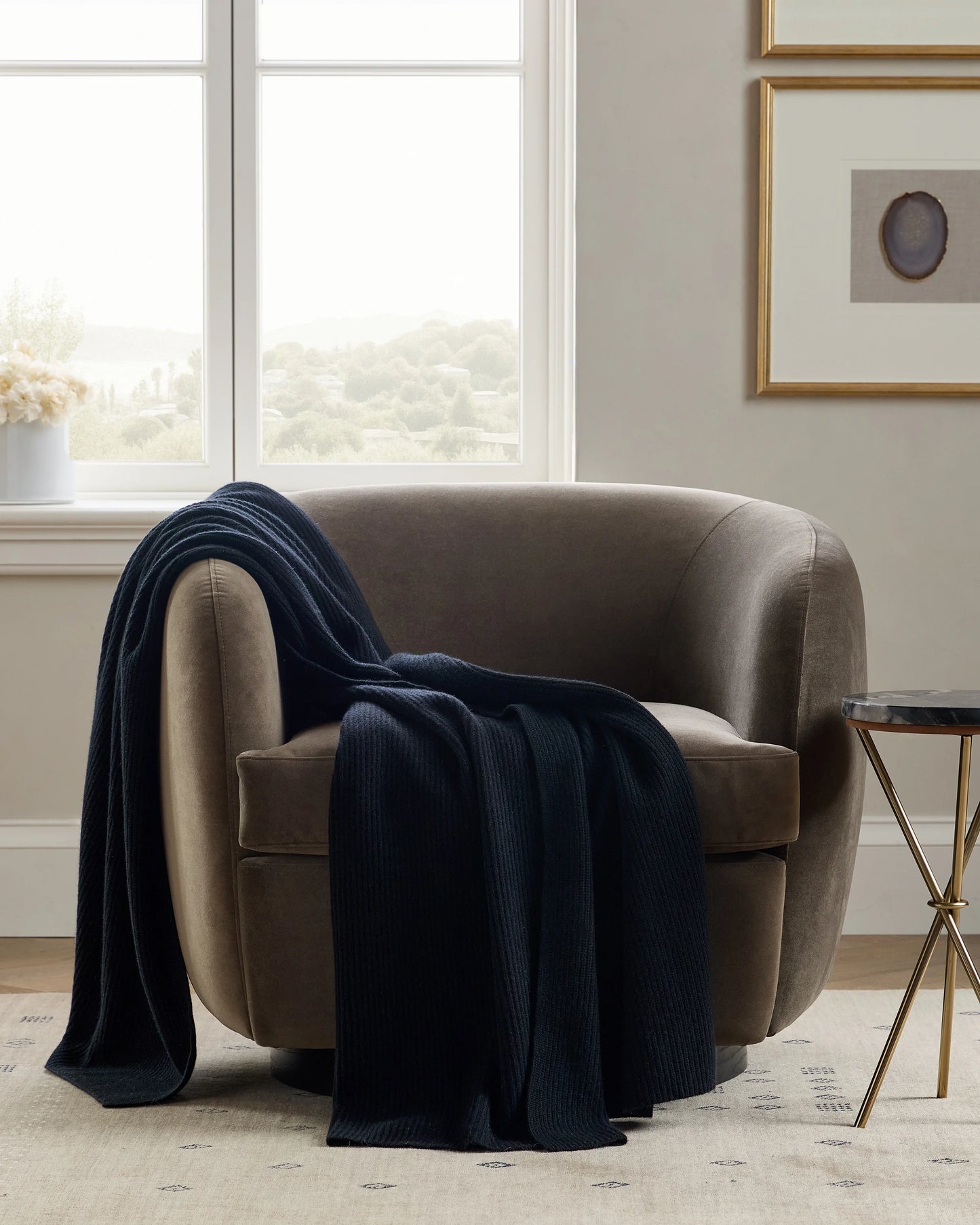 Ribbed Knit Cashmere Throw - 50x70 / Oatmeal