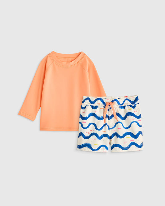 Swim Trunk and Rash Guard Set - 6-9M / Wavy Fish