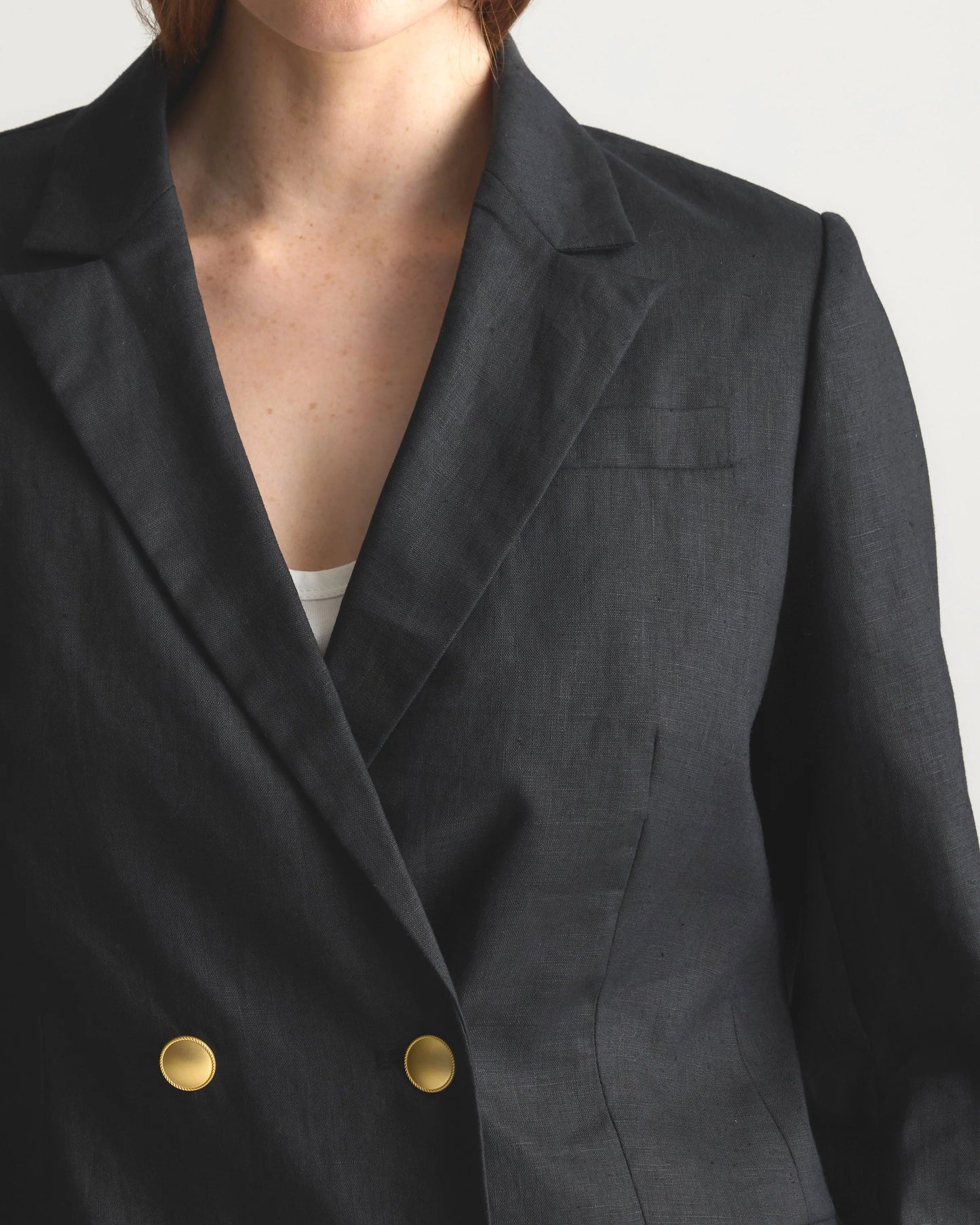100% European Linen Relaxed Double-Breasted Blazer - XS / Blue Pinstripe