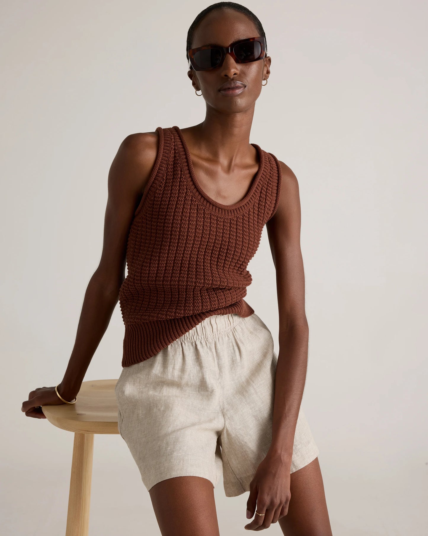 100% European Linen High Waisted Shorts - XS / Sky Blue Mariner Stripe