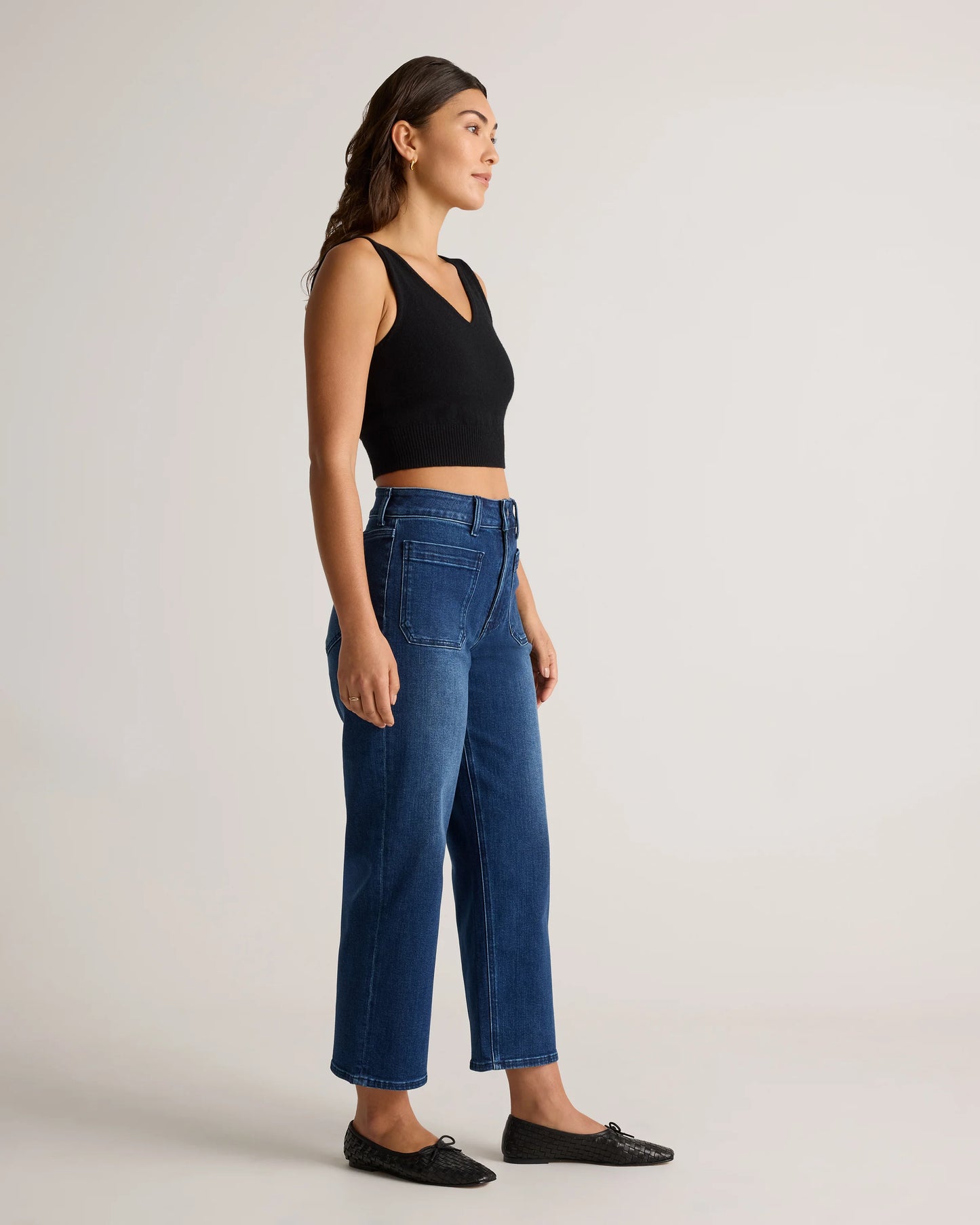 Bella Stretch Patch Pocket Wide Leg Jeans - 24 / Deep Sea Blue