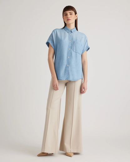 Chambray Tencel Short Sleeve Shirt - XS / Light Indigo