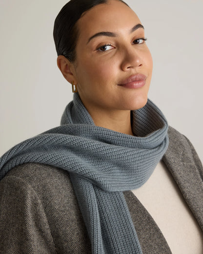 Mongolian Cashmere Ribbed Scarf - One Size / Brown