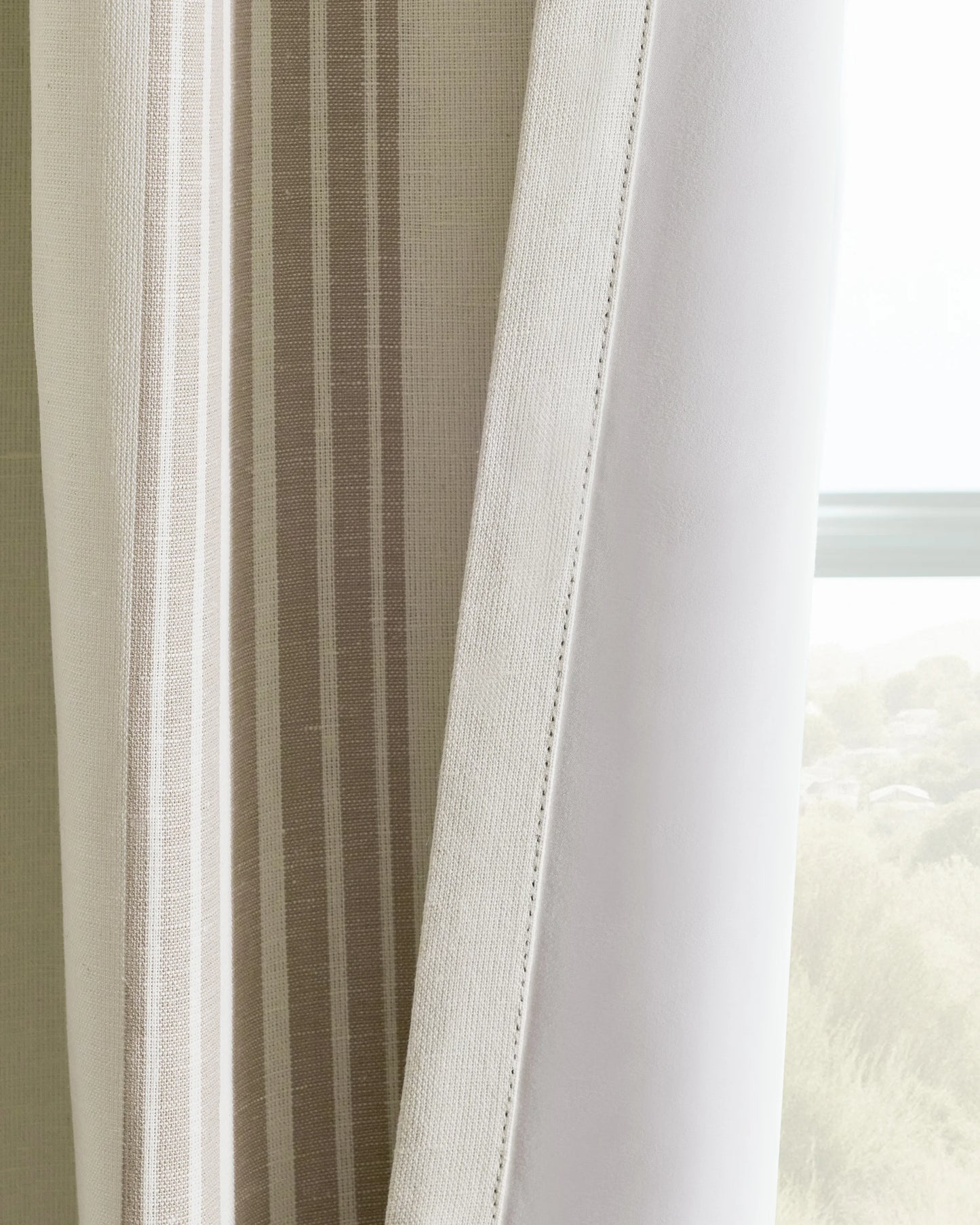 Coastal Stripe Linen Cotton True Blackout Curtain - Single Panel - 48x84 / Ivory/Fog