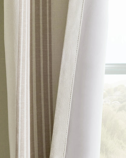 Coastal Stripe Linen Cotton True Blackout Curtain - Single Panel - 48x84 / Ivory/Fog