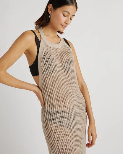 100% Organic Cotton Open-Knit Cover-Up Maxi Dress - XS / Beige