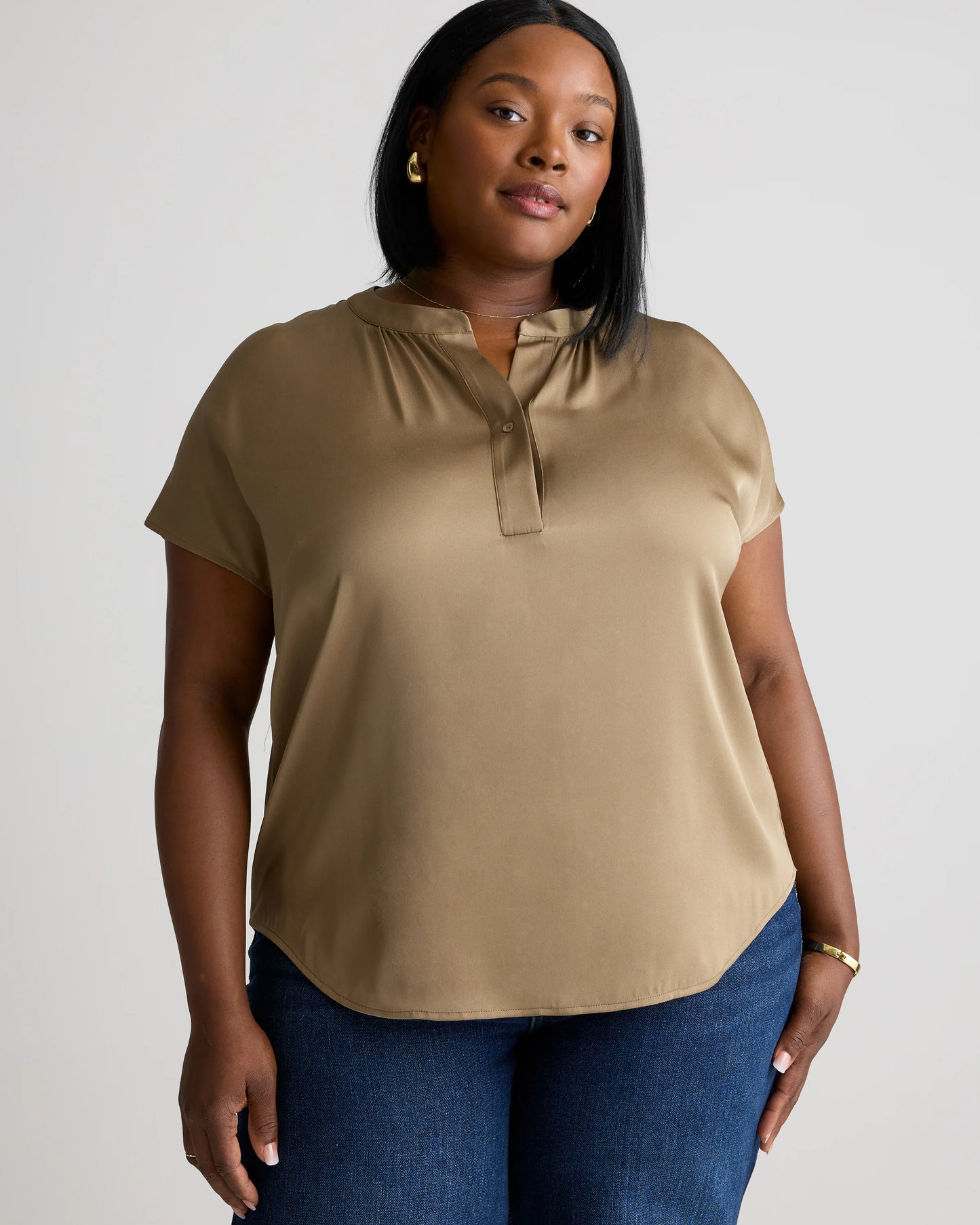 Washable Stretch Silk Dolman Sleeve Blouse - 1X / Black