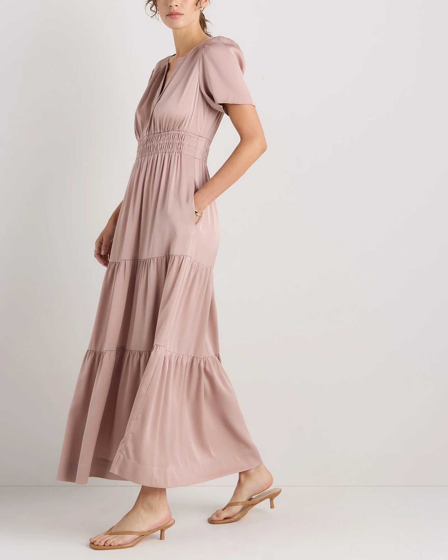 Washable Stretch Silk Tiered Maxi Dress - XS / Navy