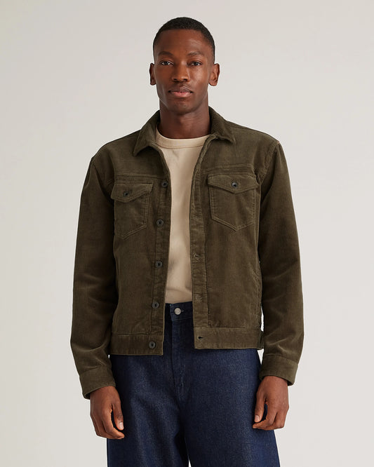 Organic Stretch Corduroy Trucker Jacket - S / Seaweed