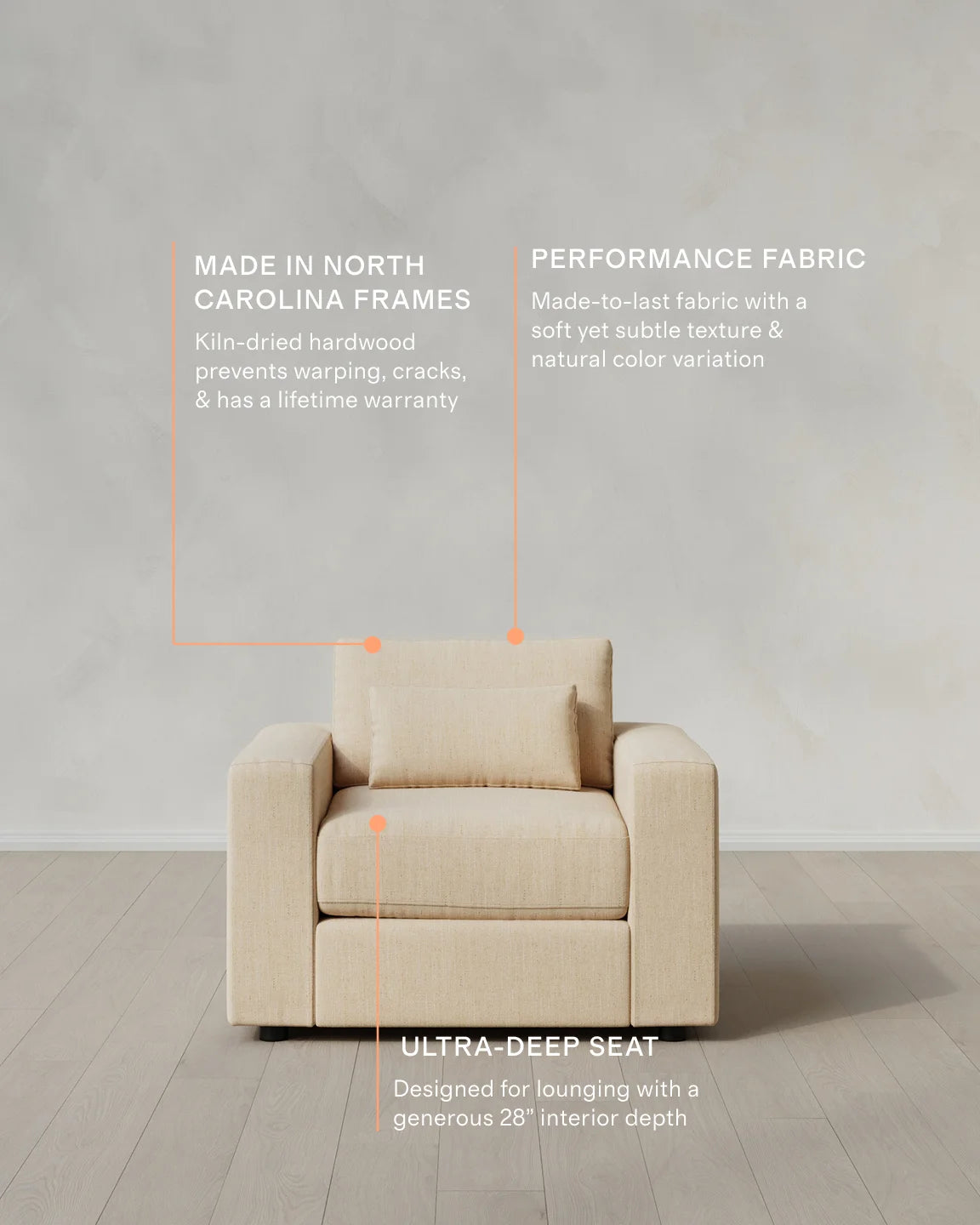 Ashford Deep Seat Chair and a Half in Performance Chenille Linen Blend - 46" / Snow