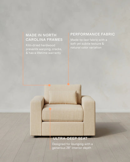 Ashford Deep Seat Chair and a Half in Performance Chenille Linen Blend - 46" / Snow