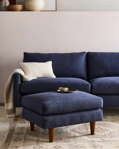 Atlas Midcentury Ottoman in Performance Basketweave - 31.5" / Navy
