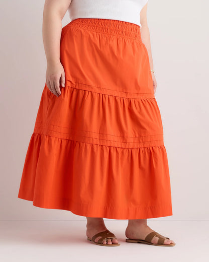 100% Organic Cotton Poplin Tiered Maxi Skirt - 1X / Black