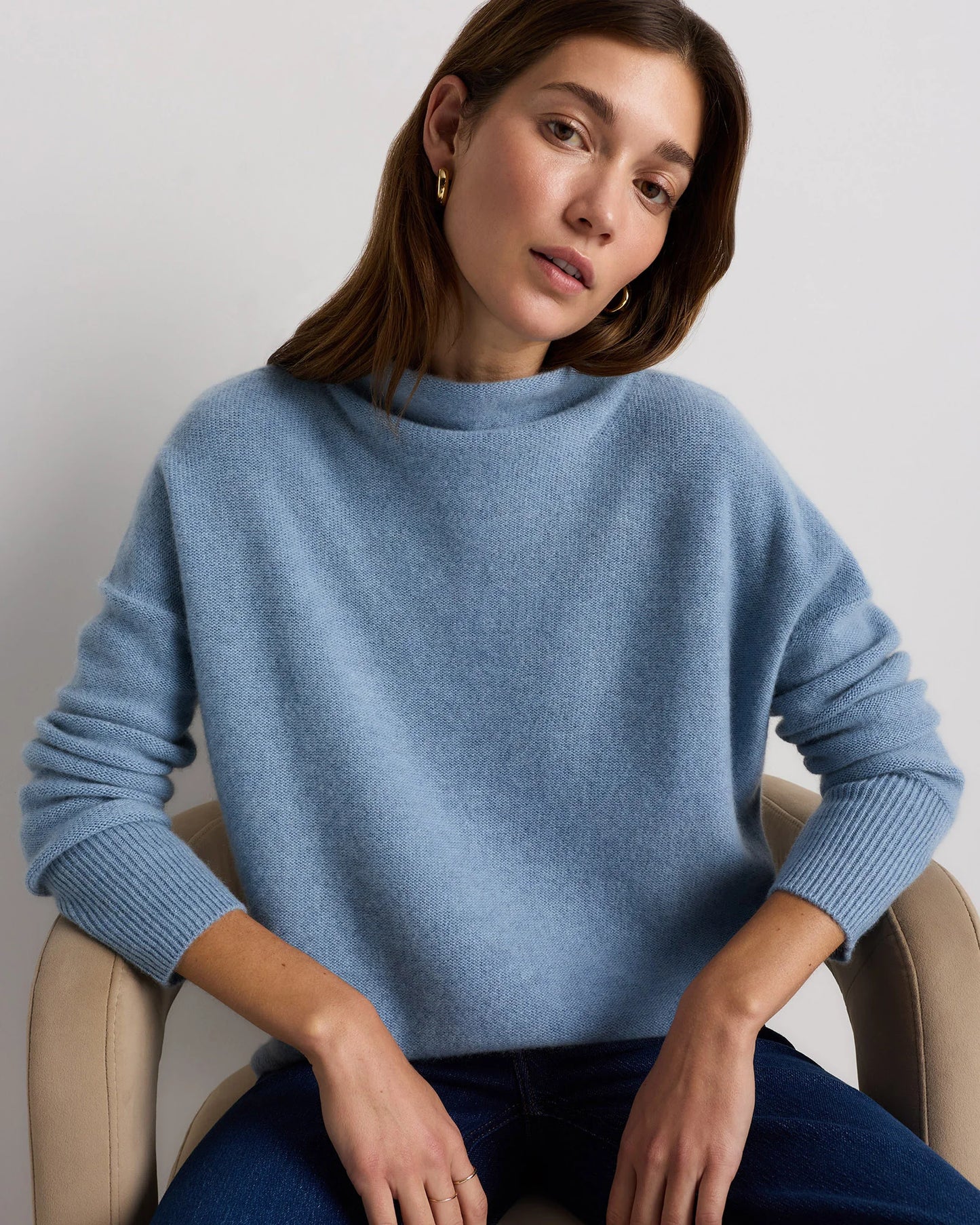 Mongolian Cashmere Funnel Neck Sweater - XS / Heather Grey