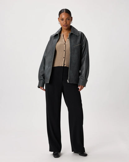 100% Leather Oversized Bomber Jacket - XS / Rich Brown