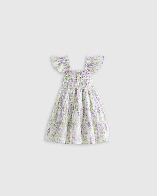 100% Organic Cotton Poplin Smocked Dress - 3-6M / Wisteria Floral