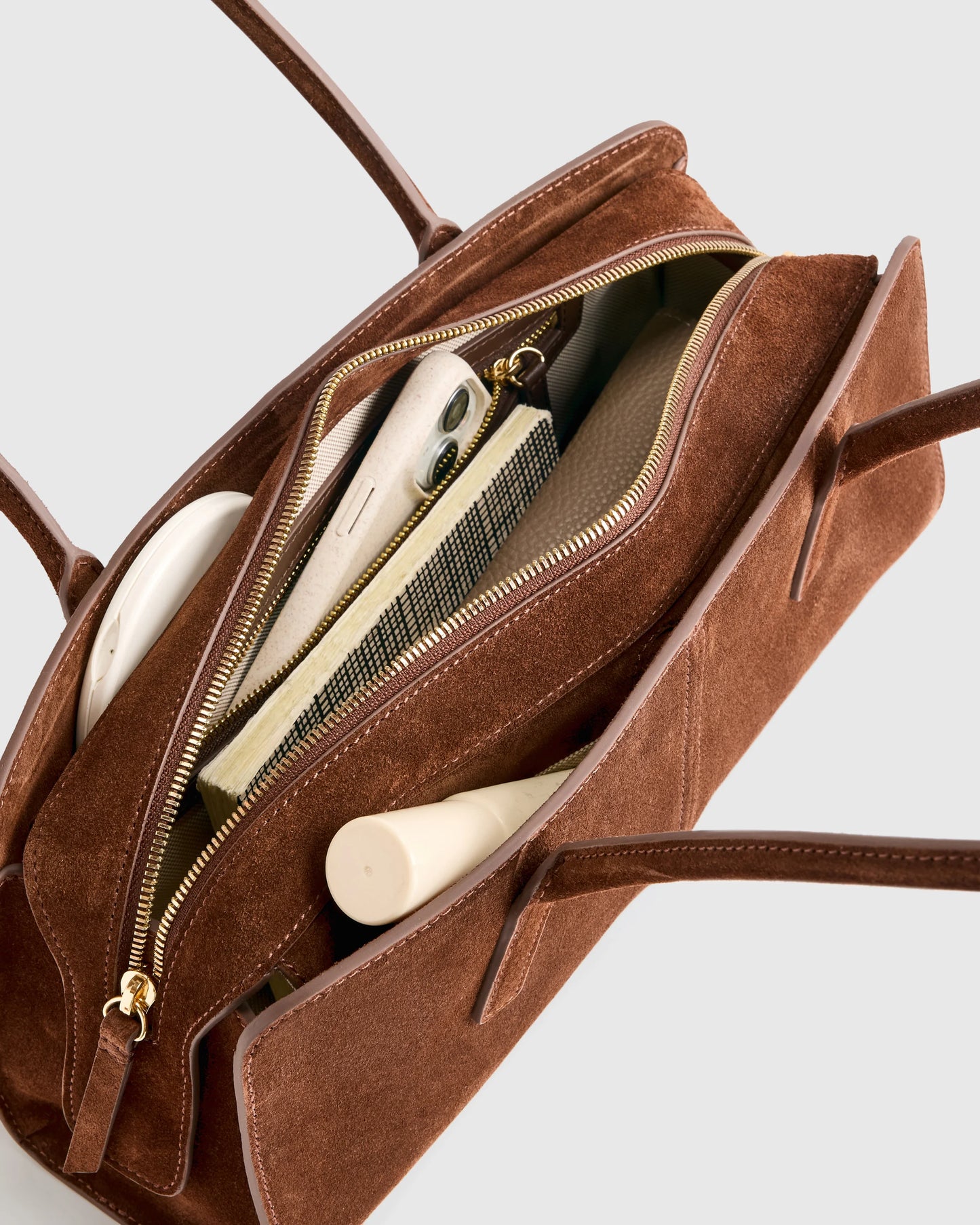 Italian Suede East-West Shoulder Bag - One Size / Whiskey