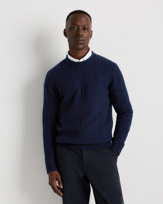 Mongolian Cashmere Cable Crewneck Sweater - S / True Navy