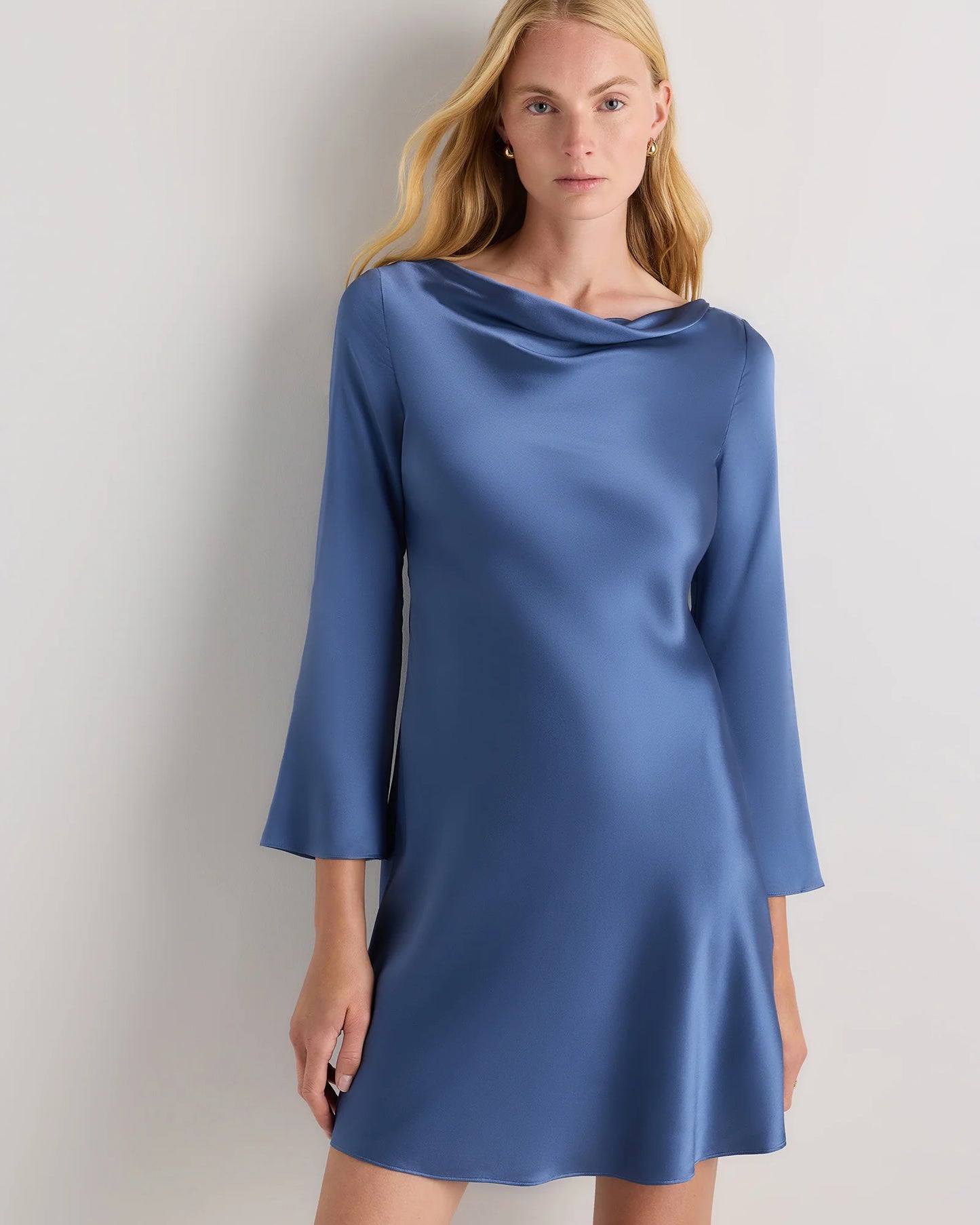 100% Washable Silk Long Sleeve Mini Dress - XS / Wine Tasting Red