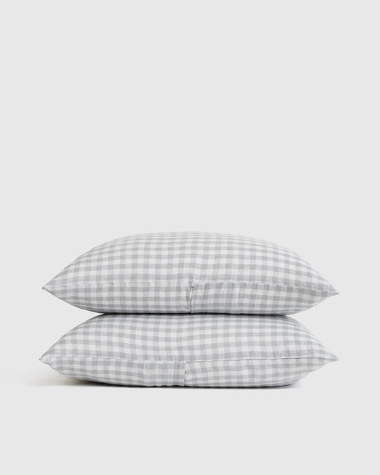 European Linen Gingham Sham Set - Standard / Blue Fog