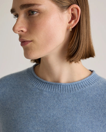 Mongolian Cashmere Boxy Crewneck Sweater - XS / Faded Denim/Brown/Ivory Variegated Stripe
