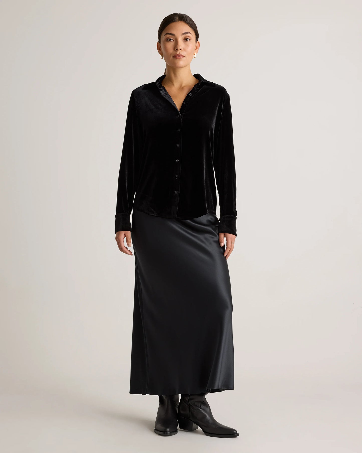 Stretch Silk Velvet Long Sleeve Shirt - XS / Dogwood