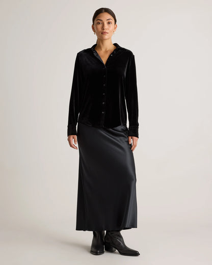 Stretch Silk Velvet Long Sleeve Shirt - XS / Dogwood