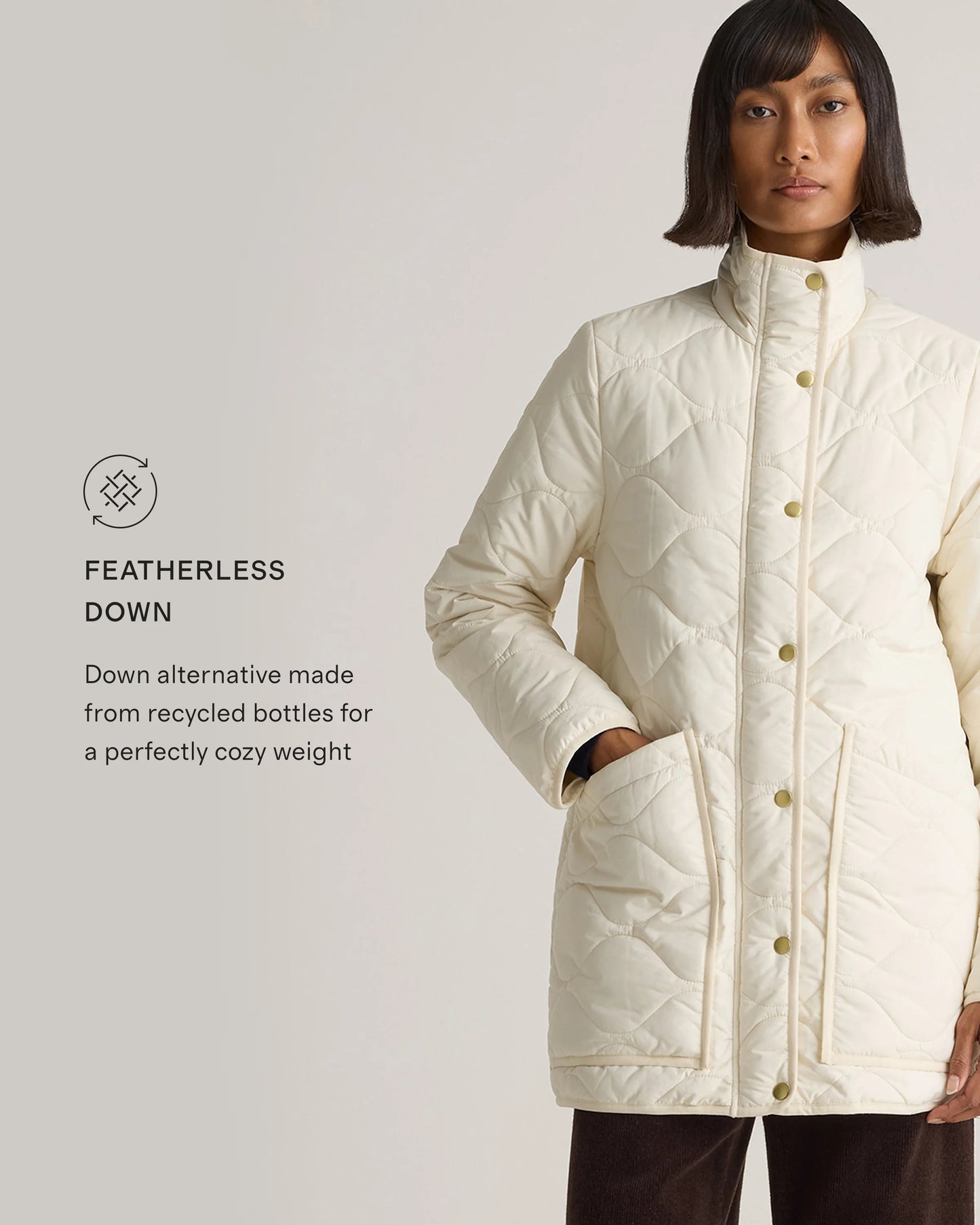 Featherless Quilted Long Puffer Jacket - XS / Silken White