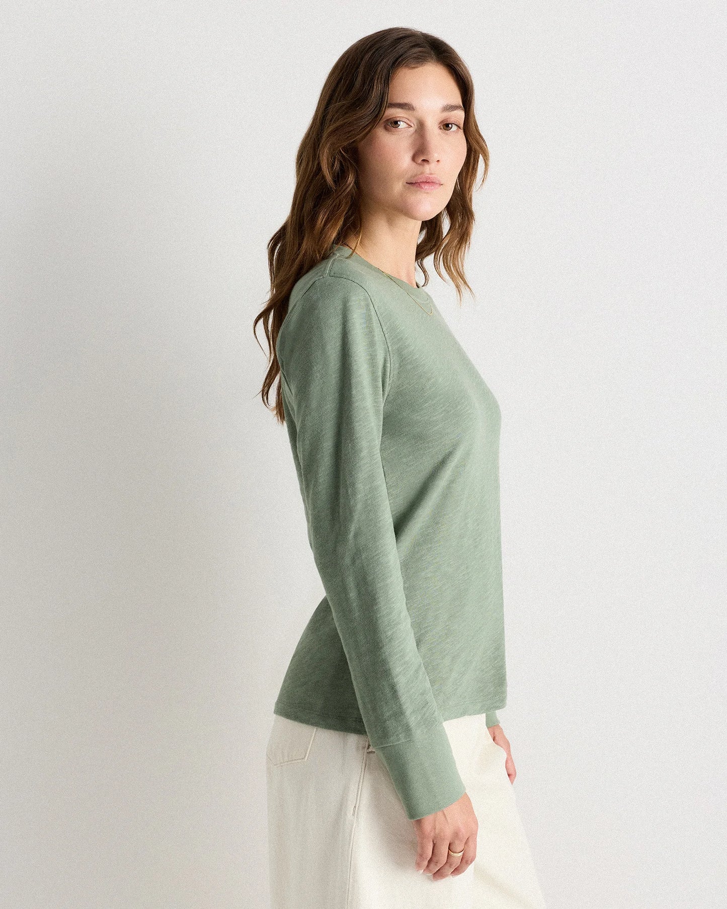 100% Organic Cotton Slub Long Sleeve Tee - XS / Smoked Thyme Green