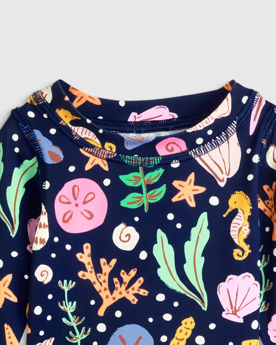 Long Sleeve Ruffle Rash Guard Two-Piece Swimsuit - 6-9M / Poolside Floral