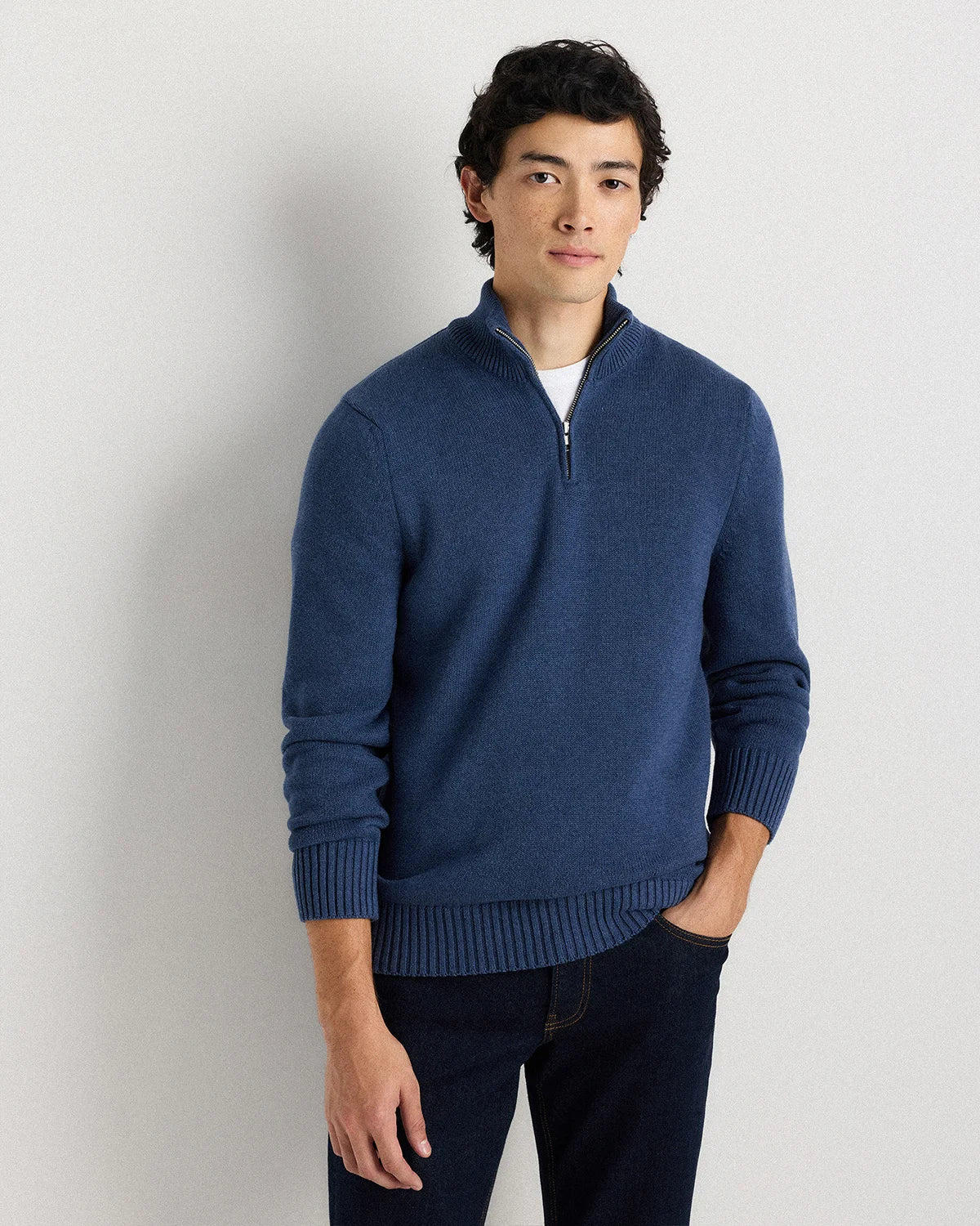 100% Organic Cotton Quarter-Zip Sweater - S / Moonstone Blue
