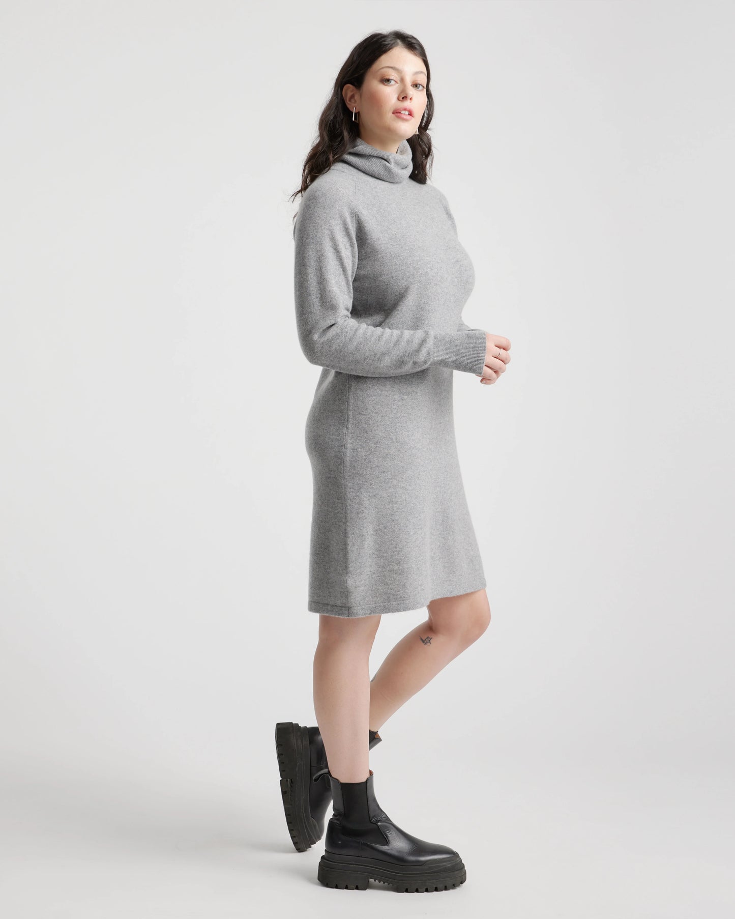 Mongolian Cashmere Turtleneck Sweater Dress - XS / Moss