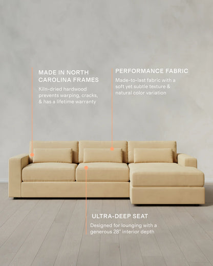 Ashford Deep Seat Chaise Sectional in Performance Velvet - 119" Right Arm / Rust