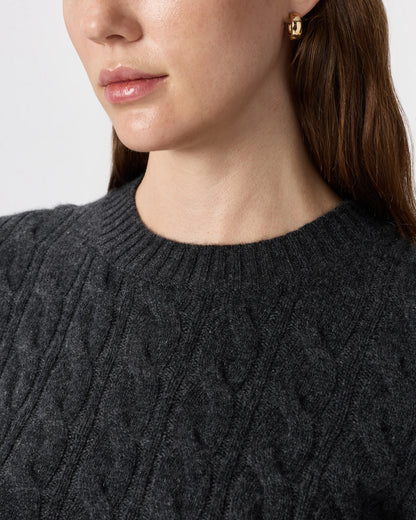 Mongolian Cashmere Shrunken Cable Crewneck Sweater - XS / Varsity Red