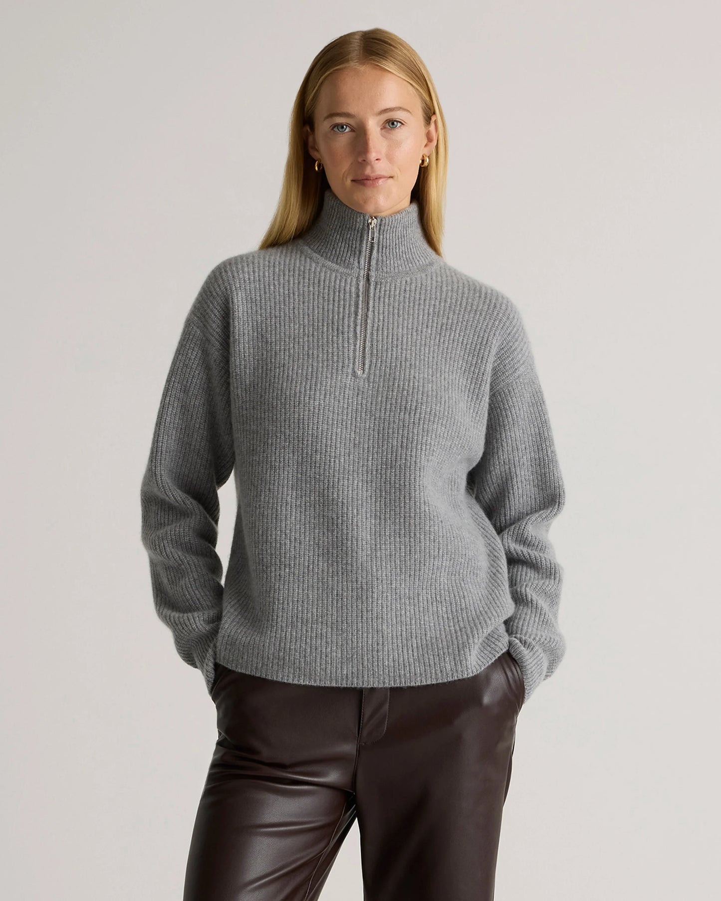 Mongolian Cashmere Fisherman Quarter Zip Sweater - XS / Ivory